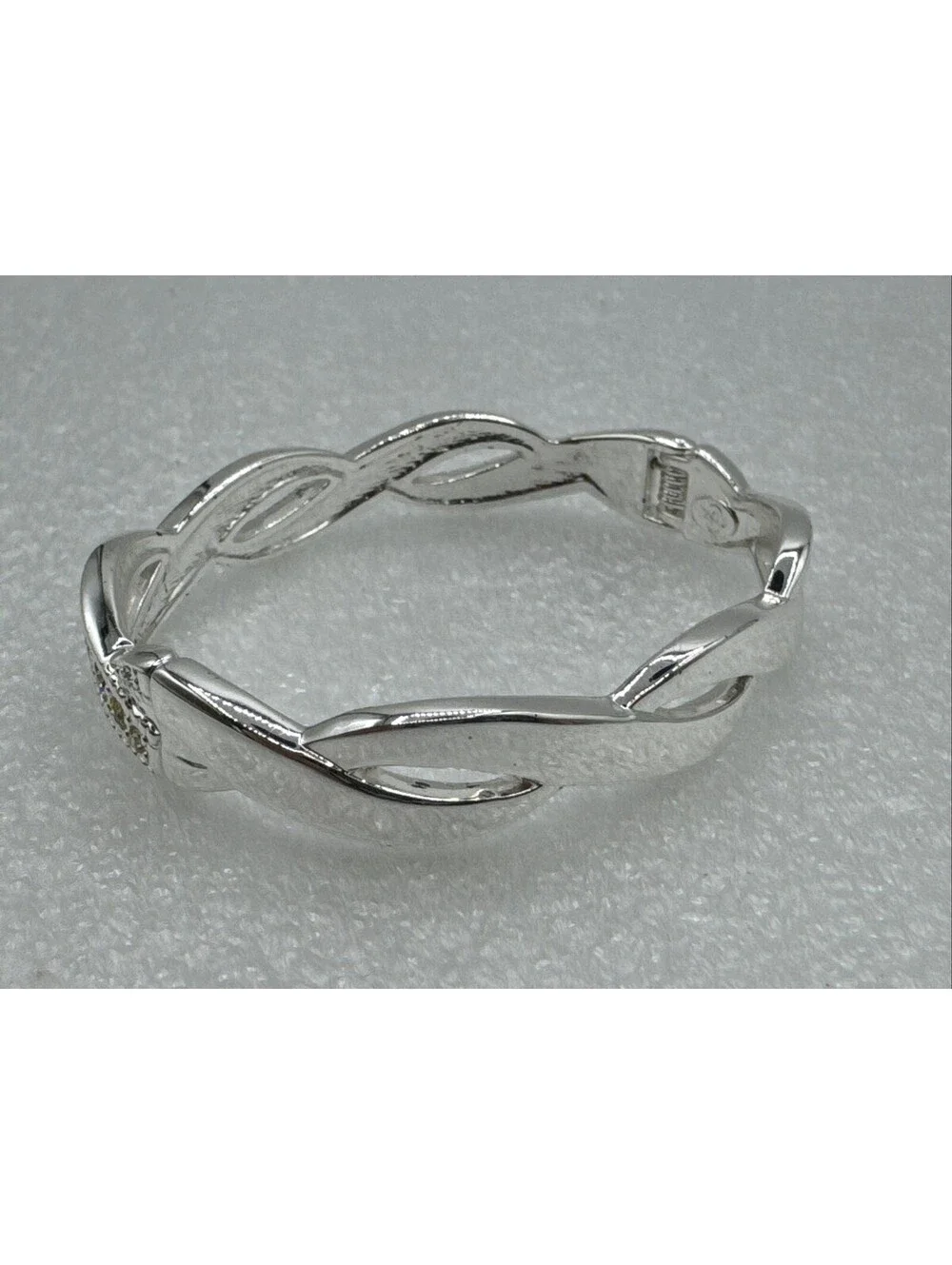 PREMIER DESIGNS Clamper Bracelet Yellow Rhinestones Twist Silver Tone Oval